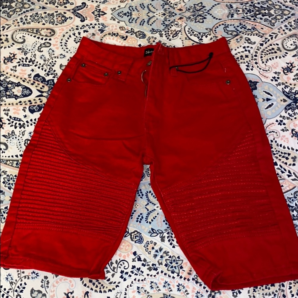 Boys moto denim shorts